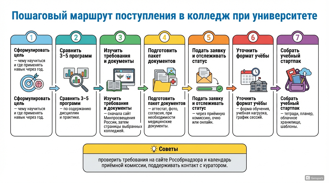 пошаговый план поступления в колледж
